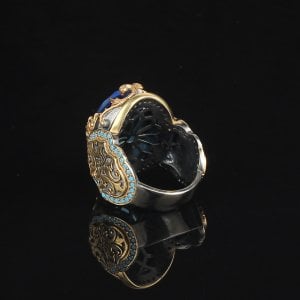 Blue Topaz Taşlı Rodaj Kaplamalı 925 Ayar Gümüş Erkek Yüzük