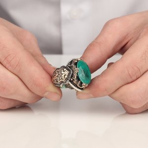 Paraiba Taşlı 925 Ayar Gümüş Erkek Yüzük