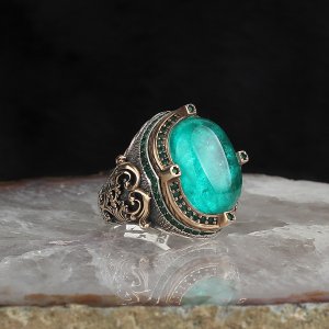 Yeşil Paraiba Taşlı 925 Ayar Gümüş Yüzük