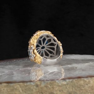 Blue Topaz Taşlı Rodaj Kaplama 925 Ayar Gümüş Yüzük