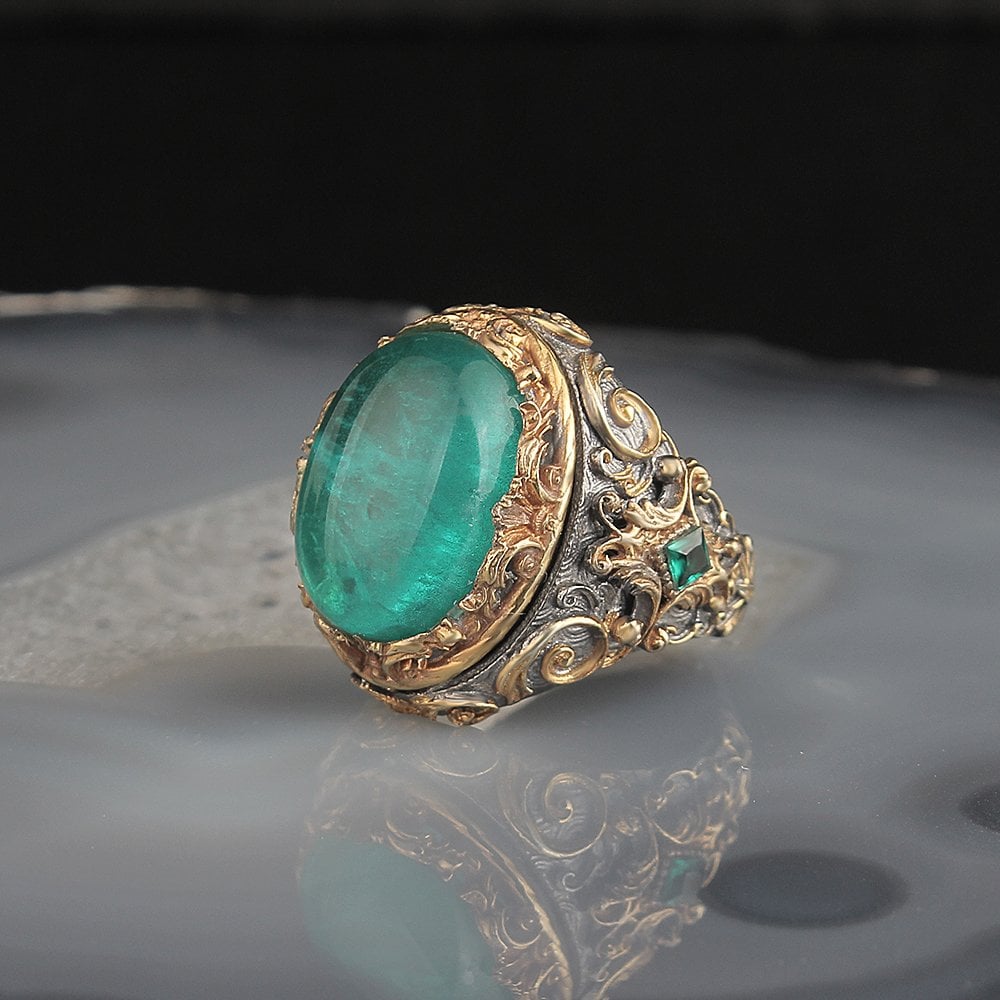 Paraiba Taşlı Rodaj Kaplama 925 Ayar Gümüş Yüzük