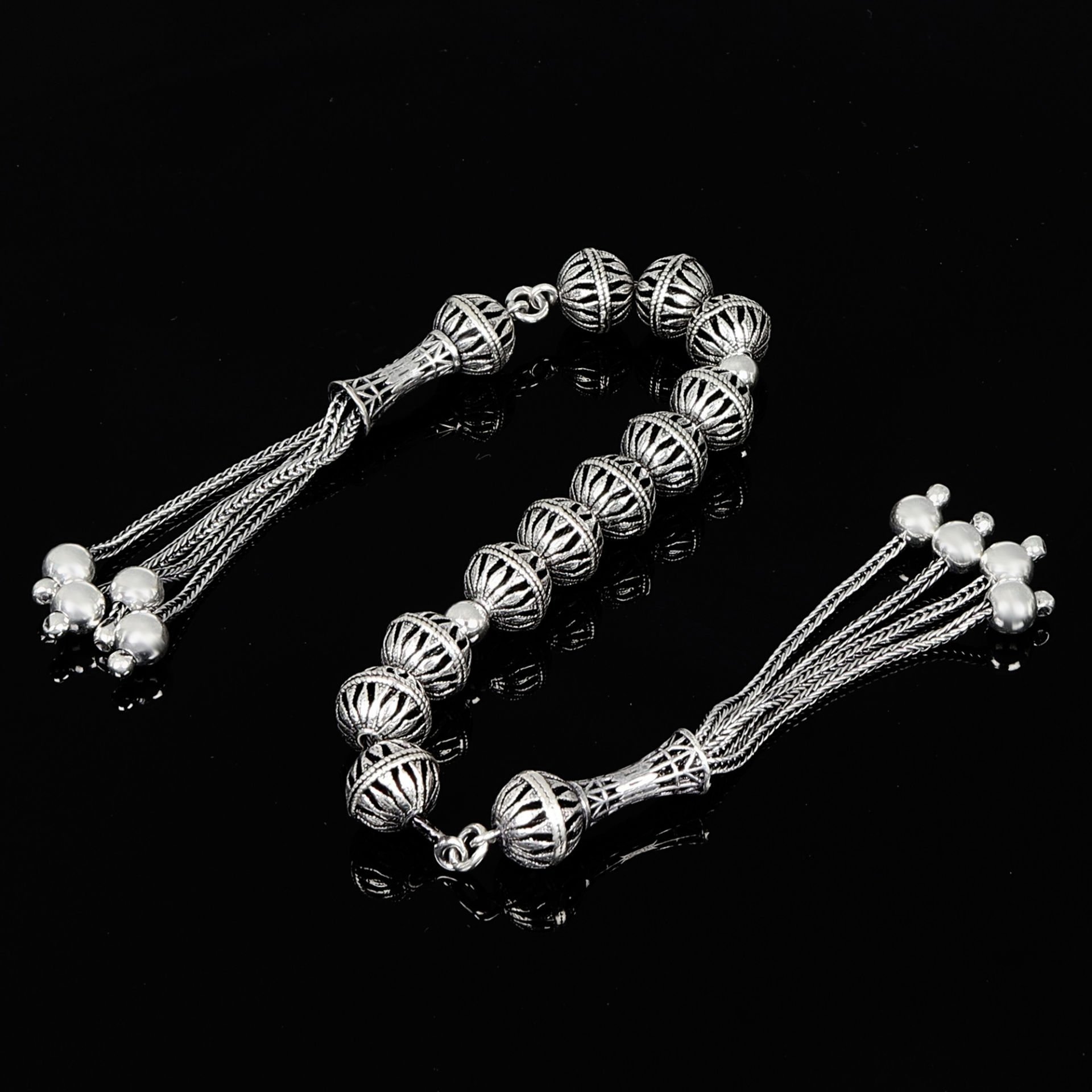 Zaza Model Telkari İşlemeli 925 Ayar Gümüş Tesbih