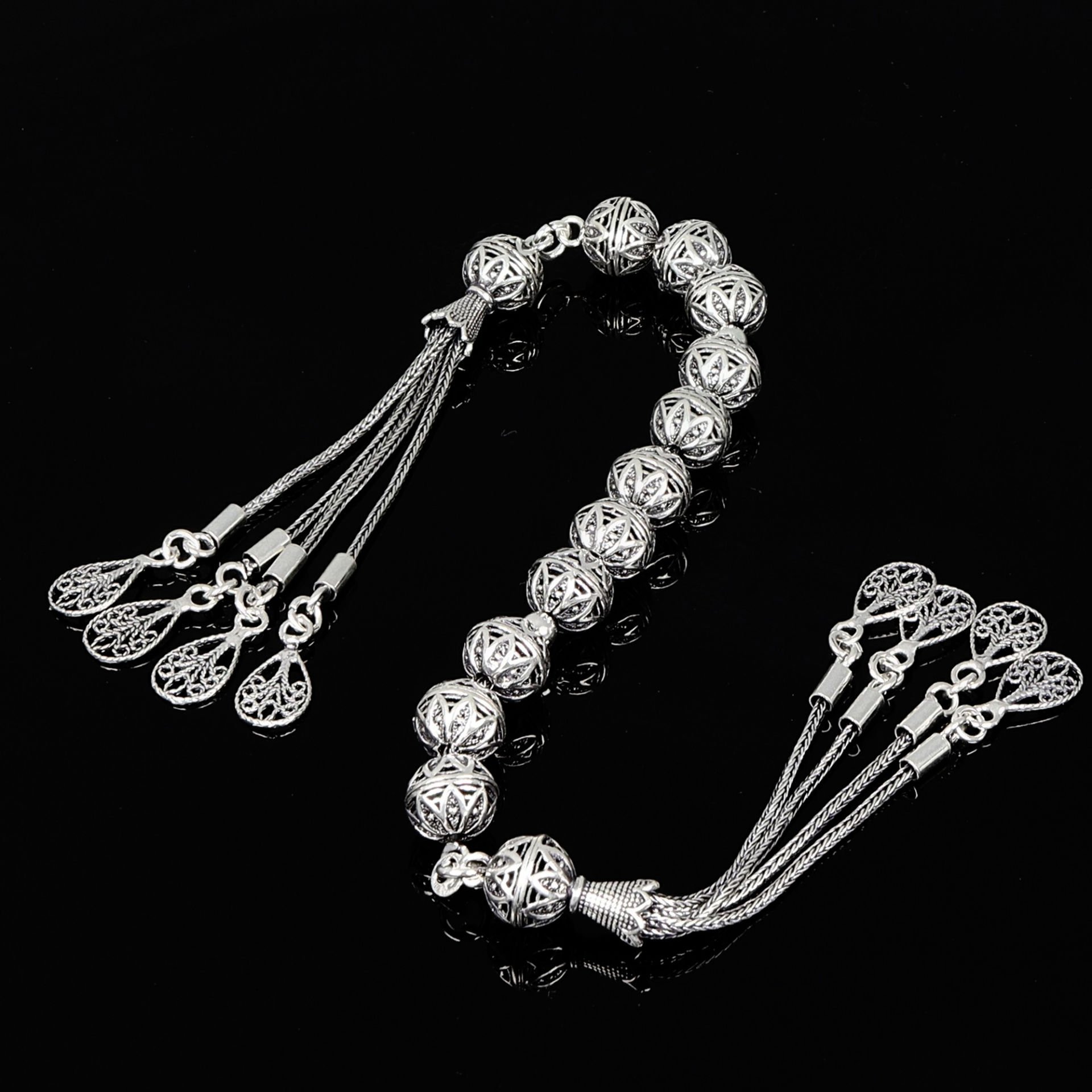 Zaza Model Telkari İşlemeli 925 Ayar Gümüş Tesbih