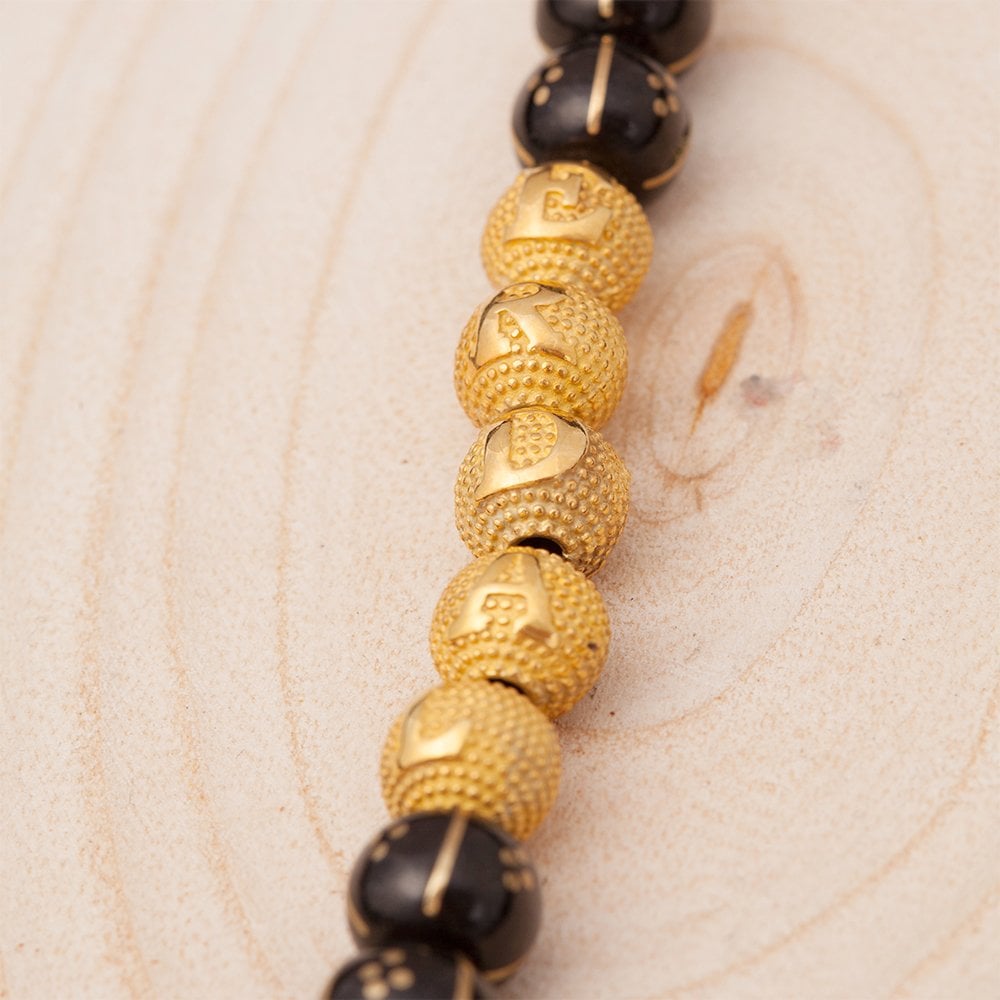 İsim Yazılı Gümüş Üzeri Altın Kaplama Oltu Taşı Tesbih