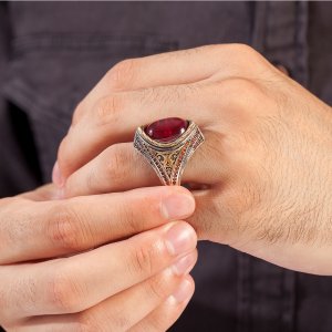 Kırmızı Paraiba Taşlı 925 Ayar Erkek Yüzük