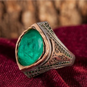 Paraiba Taşlı 925 Ayar Gümüş Erkek Yüzük