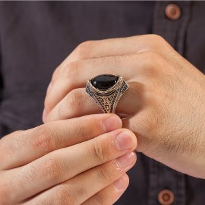 Oniks Taşlı 925 Ayar Gümüş Erkek Yüzük