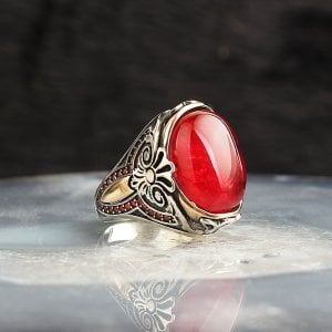 Kırmızı Paraiba Taşlı 925 Ayar Gümüş Erkek Yüzük