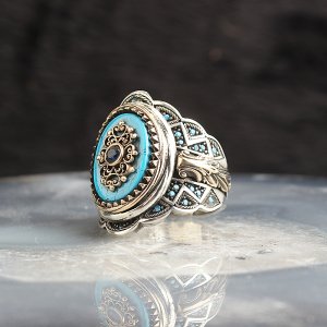 Firuze Taşlı 925 Ayar Gümüş Erkek Yüzük
