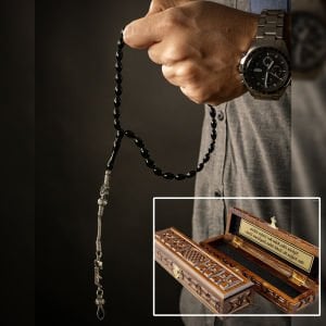 Kişiye Özel Gümüş İsim Yazılı Kutulu  Kehribar Tesbih