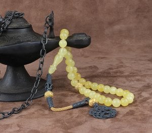 Gümüş Kazaz Püsküllü Damla Kehribar Tesbih