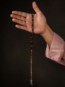 Kişiye Özel Gümüş İsim Yazılı Kutulu  Kehribar Tesbih