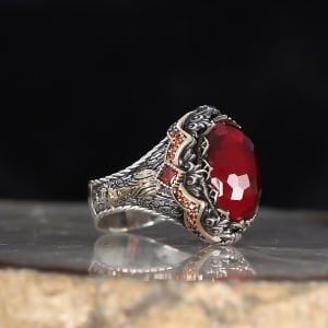 Kalem İşlemeli Zirkon Taşlı 925 Ayar Erkek Gümüş Yüzük