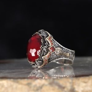 Kalem İşlemeli Zirkon Taşlı 925 Ayar Erkek Gümüş Yüzük