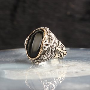 Oval Kesim Oniks Taşlı 925 Ayar Gümüş Erkek Yüzük