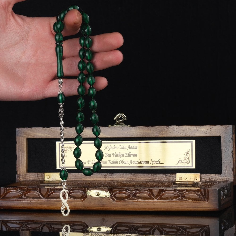 Sonsuzluk İsimli Gümüş Püsküllü Kutulu Ateş Kehribar Tesbih