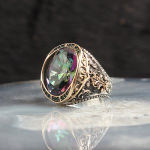Mistik Topaz Taşlı 925 Ayar Gümüş Erkek Yüzük