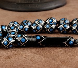 Petek Model Gümüş ve Mine İşleme Erzurum Oltu Taşı Tesbih