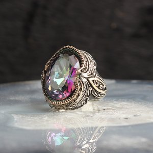 Mistik Topaz Taşlı 925 Ayar Gümüş Erkek Yüzük