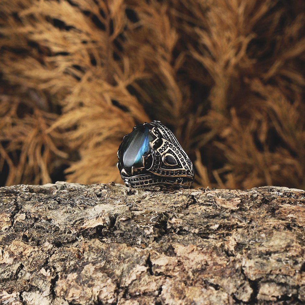 Labradorite Taşlı 925 Ayar Erkek Gümüş Yüzük