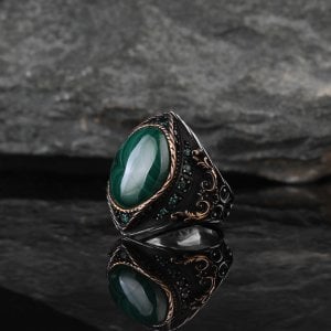 Malahit Taşlı 925 Ayar Erkek Gümüş Yüzük