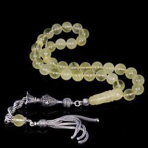 Küre Kesim Gümüş Püsküllü Doğal Damla Kehribar Tesbih