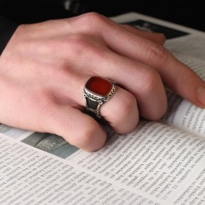 Akik Taşlı 925 Ayar Erkek Gümüş Yüzük