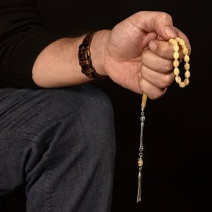 Arpa Kesim Gümüş Püsküllü Doğal Damla Kehribar Tesbih