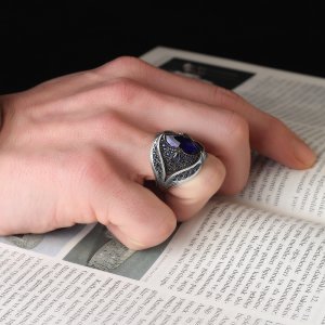 Markiz Kesim Zirkon Taşlı 925 Ayar Erkek Gümüş Yüzük