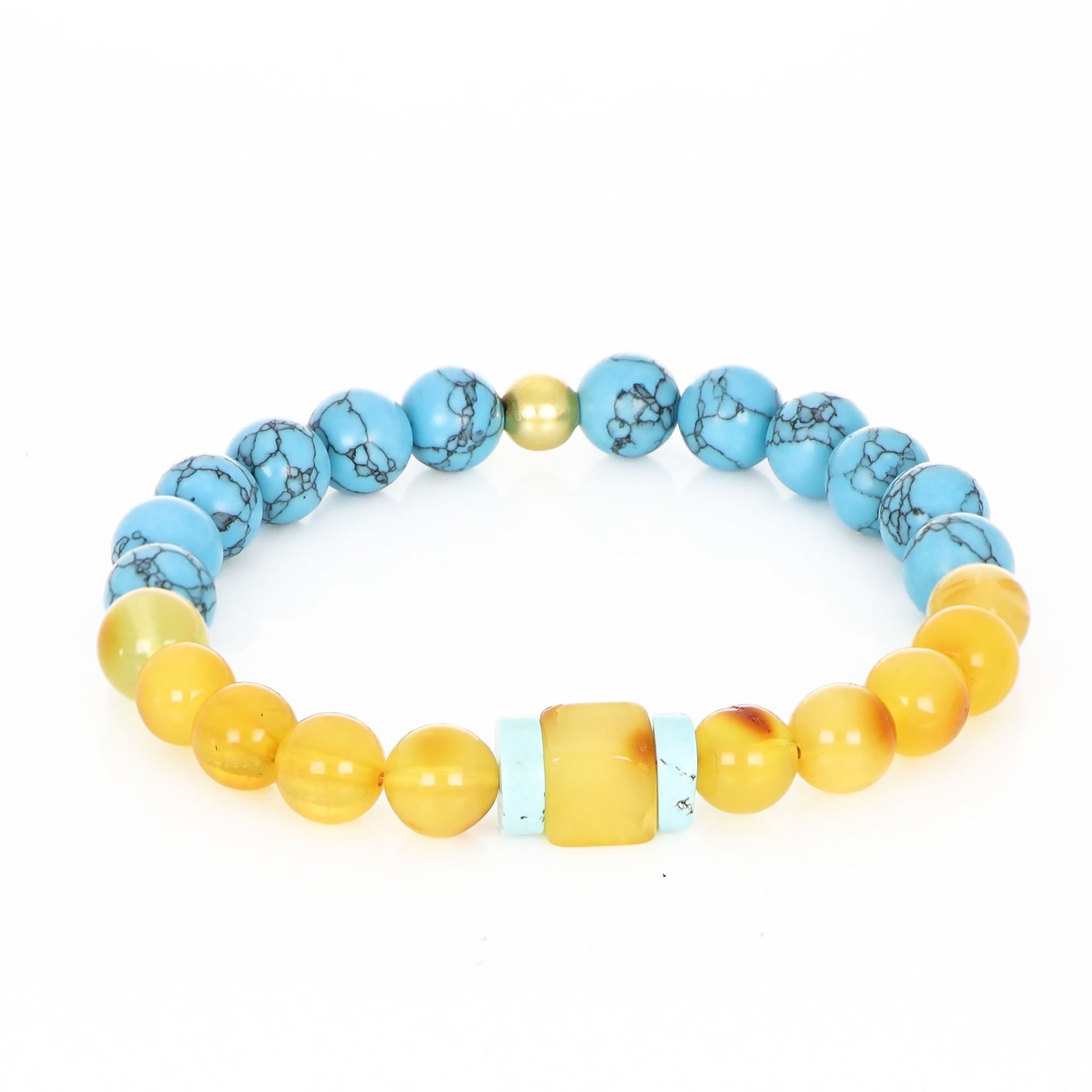 Doğal Damla Kehribar Ve Firuze Taşlı Bileklik