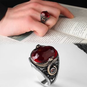Yılan Desenli Zirkon Taşlı 925 Ayar Erkek Gümüş Yüzük