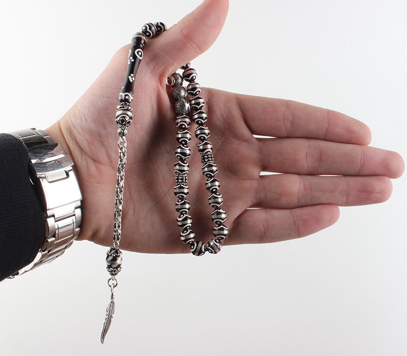 Gümüş Püskül ve İsim Yazılı Mineli Kuka Tesbih