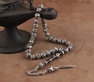 Gümüş Püskül ve İsim Yazılı Mineli Kuka Tesbih