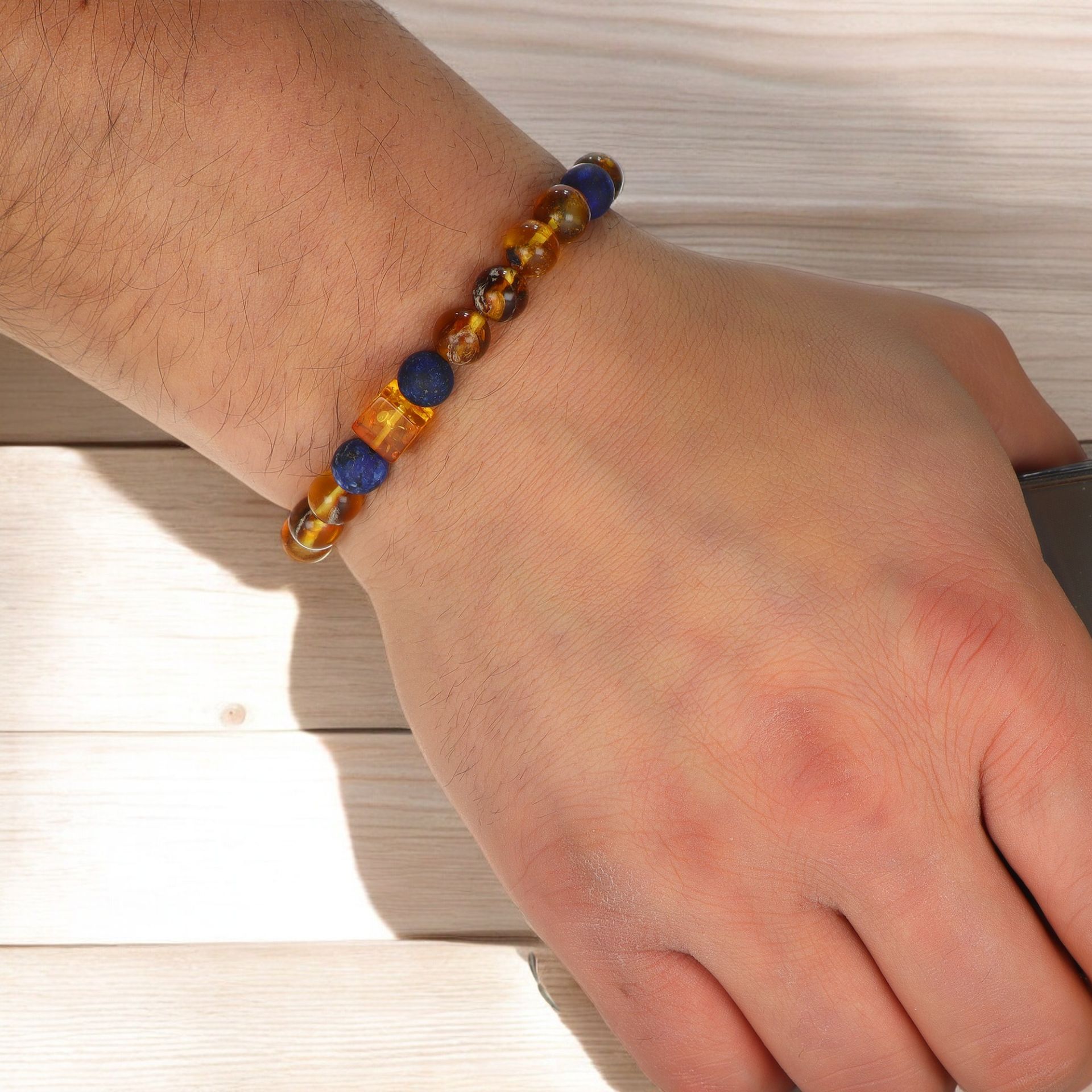 Lapis Lazuli Ve Fosilli Damla Kehribar Taşlı Bileklik
