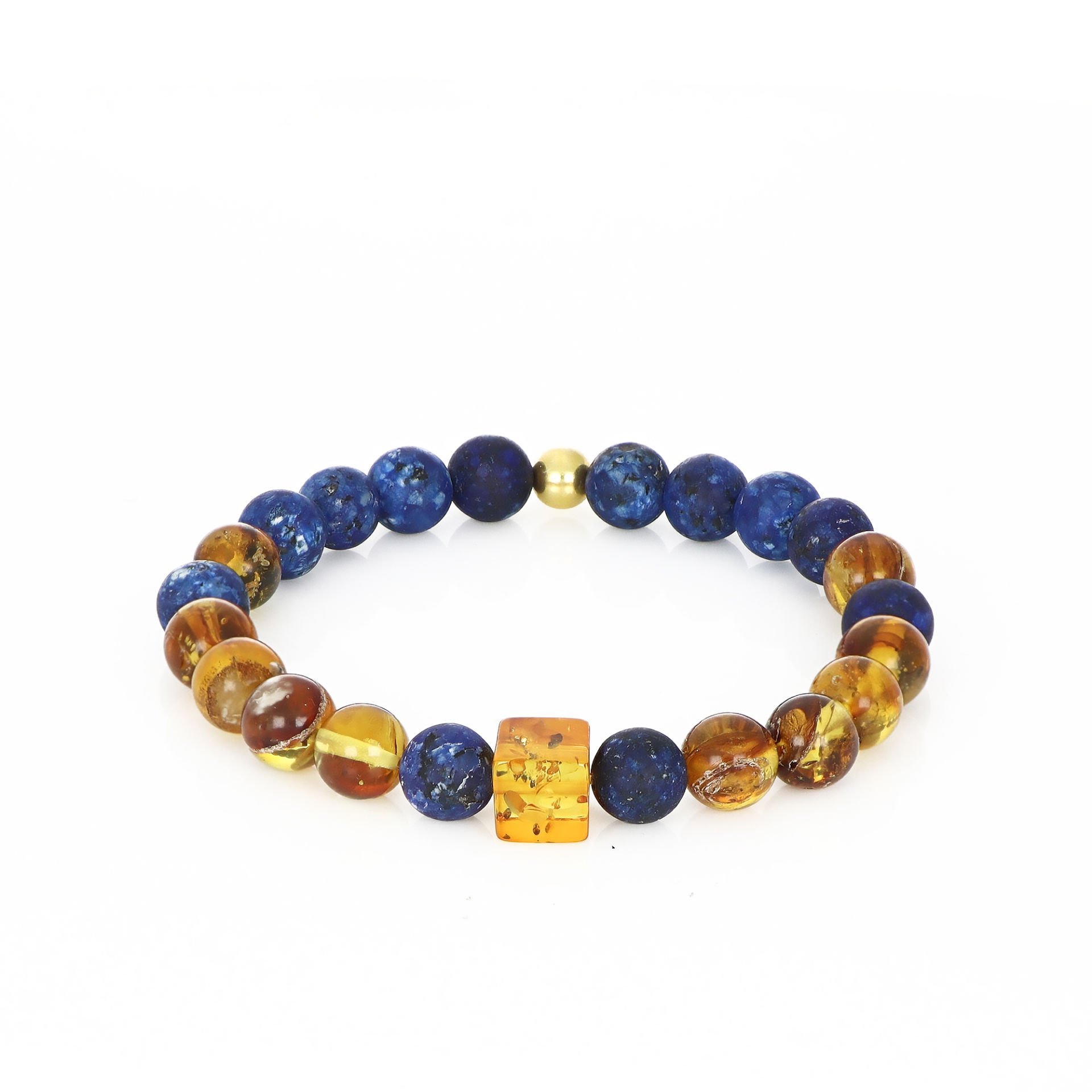 Lapis Lazuli Ve Fosilli Damla Kehribar Taşlı Bileklik