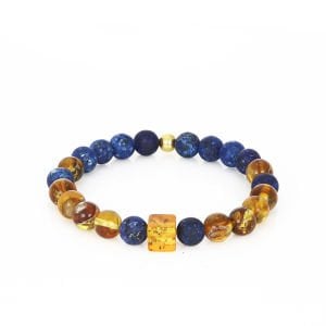 Lapis Lazuli Ve Fosilli Damla Kehribar Taşlı Bileklik