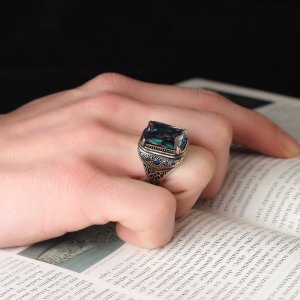 Mistik Topaz Taşlı 925 Ayar Erkek Gümüş Yüzük