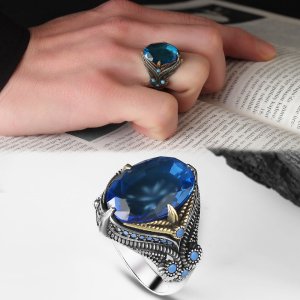Blue Taşlı 925 Ayar Erkek Gümüş Yüzük
