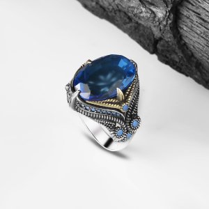 Blue Taşlı 925 Ayar Erkek Gümüş Yüzük