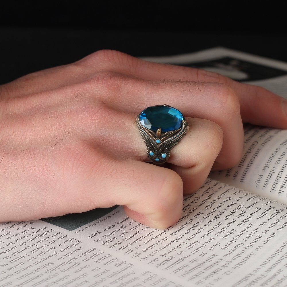 Blue Taşlı 925 Ayar Erkek Gümüş Yüzük
