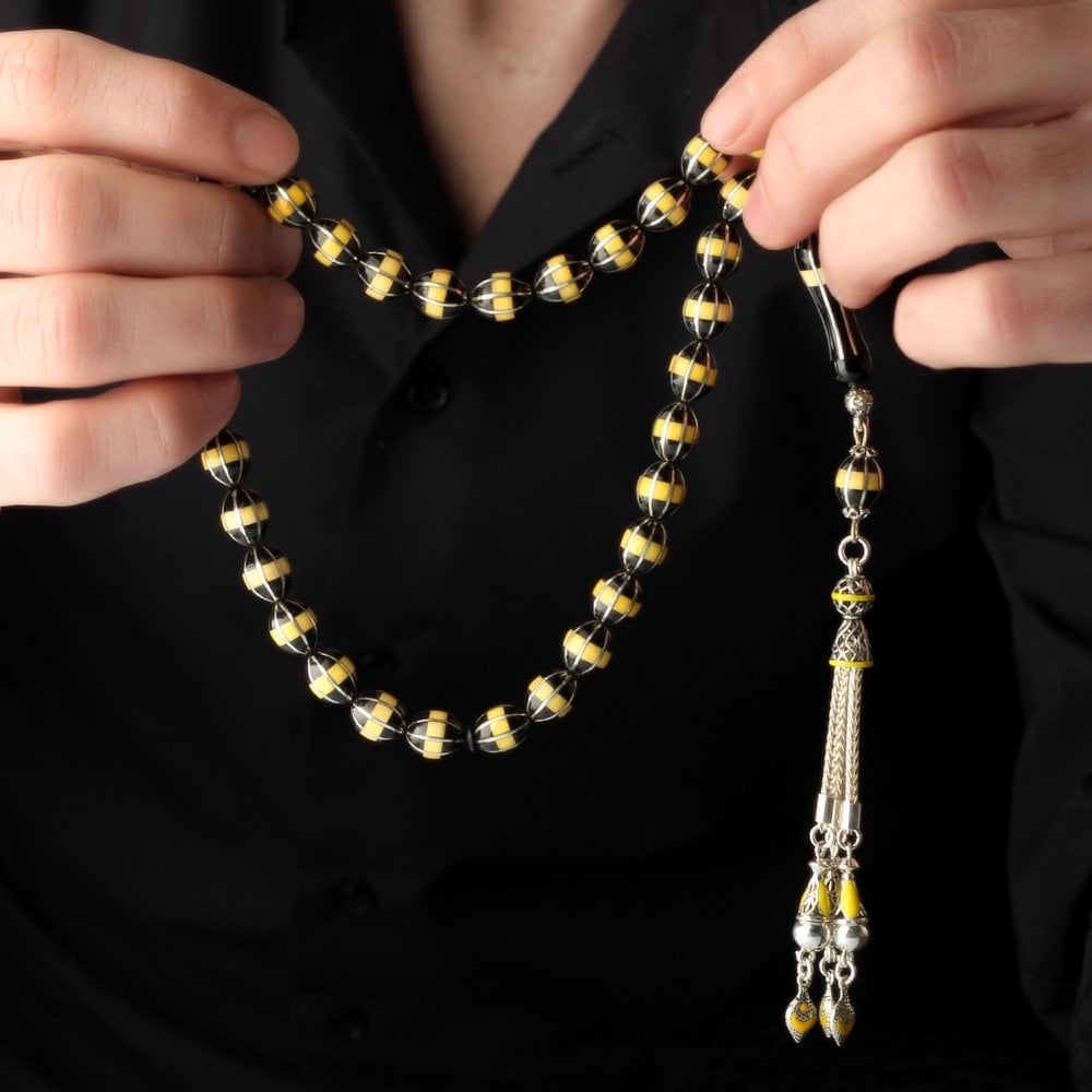 Gümüş Püsküllü Mineli Gümüş Yarma Erzurum Oltu Taşı Tesbih