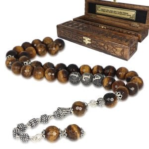 Gümüş Püsküllü İsim Yazılı Kaplangözü Doğaltaş Tesbih Kutulu