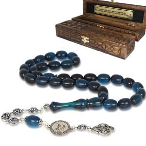 Gümüş Püsküllü İsimli Sıkma Kehribar Tesbih Kutulu