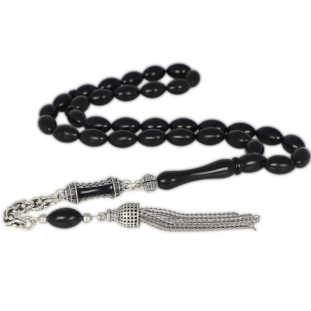 Siyah Renk Sıkma Kehribar Tesbih