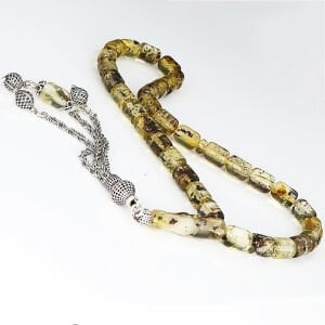 Kesme Model Fosilli  Damla Kehribar Tesbih