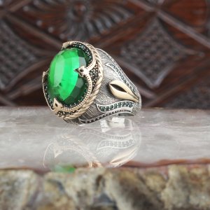 Kristal Kesim Zirkon Taşlı 925 Ayar Gümüş Erkek Yüzük