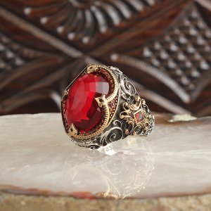 Kristal Kesim Zirkon Taşlı 925 Ayar Gümüş Erkek Yüzük
