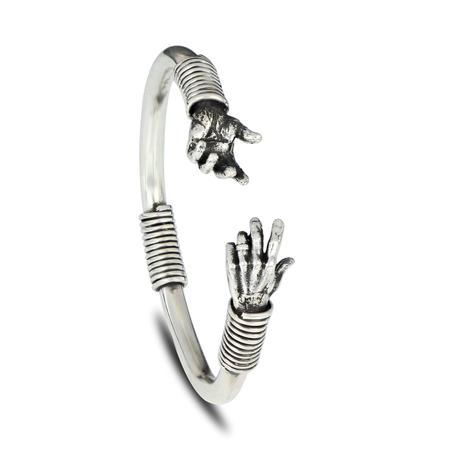 El Figürlü Tasarım 925 Ayar Gümüş Erkek Bileklik