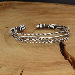 Örgü Tel Detaylı Gümüş Erkek Bileklik