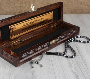 Gümüş Püsküllü Harfli Kuka Tesbih ve Kutu Kombin